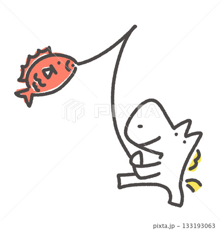 鯛を釣り上げて喜ぶ白馬　正月素材　手描き 133193063