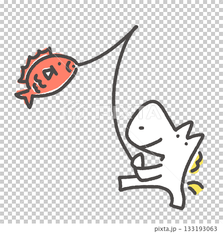 鯛を釣り上げて喜ぶ白馬　正月素材　手描き 133193063