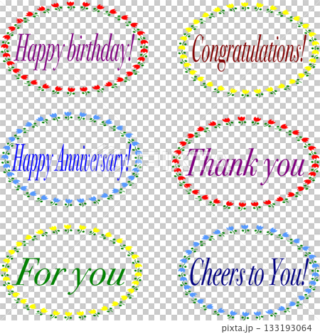 Convenient for message cards, decorations, and stickers. Set of 6 cute messages surrounded by tulips. 133193064