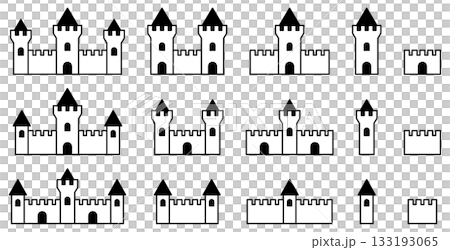 Set of vector illustrations of castles, forts and fortress icons of various shapes 133193065