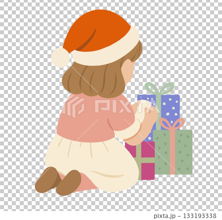 Illustration of a girl with Christmas gifts 133193338