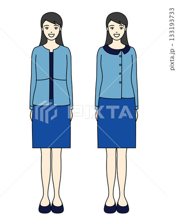 笑顔で立つ青いスカートとジャケットを着用したビジネスウーマンの全身イラスト 笑顔で立つ青いスカートとジャケットを着用したビジネスウーマンの全身イラスト 133193733