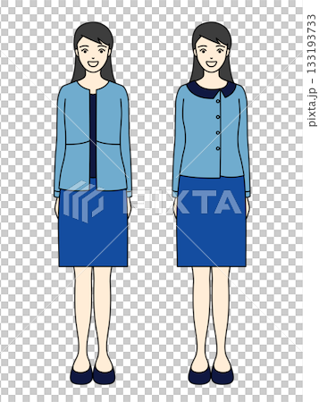 笑顔で立つ青いスカートとジャケットを着用したビジネスウーマンの全身イラスト 笑顔で立つ青いスカートとジャケットを着用したビジネスウーマンの全身イラスト 133193733