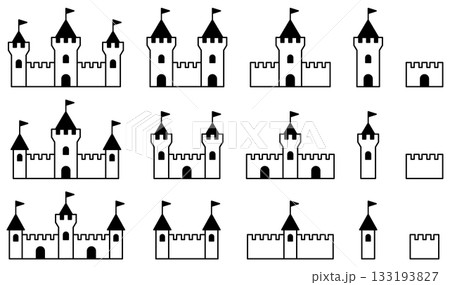 様々な形の城、砦、要塞アイコンのベクターイラストのセット 133193827
