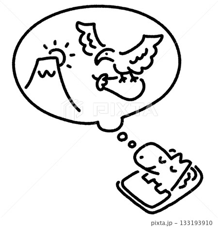 縁起のいい初夢を見る白馬　一富士二鷹三茄子　正月素材　モノクロ 133193910