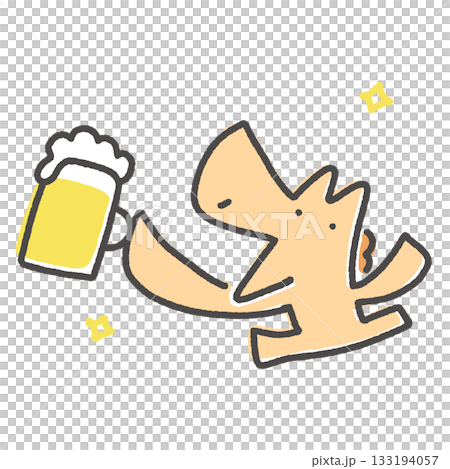 笑容可掬的馬兒舉杯暢飲啤酒，慶祝新年和年末派對 133194057