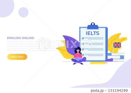 English Proficiency Test and Exam. IELTS International English Language Testing System. Vector illustration. English Proficiency Test and Exam. IELTS International English Language Testing System. Vector illustration. 133194299