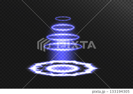 Realistic teleport tunnel, wrap aura effect. Level up concept. Vector illustration. Realistic teleport tunnel, wrap aura effect. Level up concept. Vector illustration. 133194305