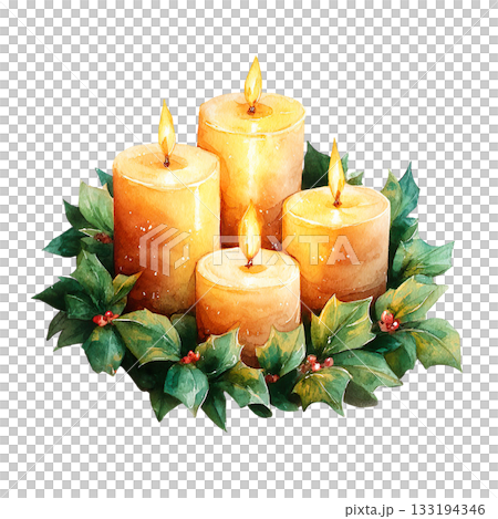 透明背景上的多支點燃的聖誕蠟燭插圖（png格式） 133194346