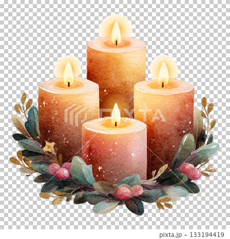 透明背景上的多支點燃的聖誕蠟燭插圖（png格式） 133194419