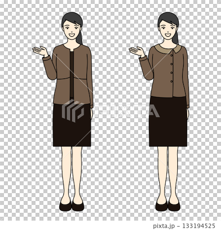 一位身穿棕色制服的女員工神態沉穩地指引方向並解釋著什麼。 一位身穿棕色制服的女員工神態沉穩地指引方向並解釋著什麼。 133194525