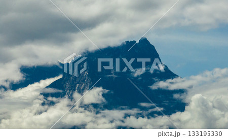 Top view of Mount Kinabalu is situated in Sabah of the Island, and is the highest mountain in Malaysia. 133195330