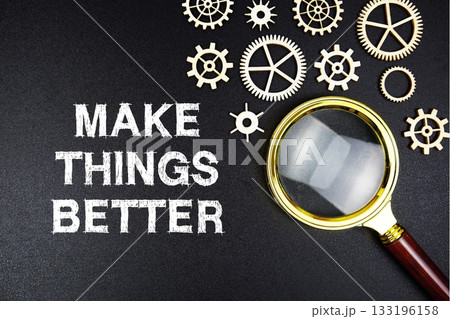 Make Things Better text message with magnifying glass on black background Make Things Better text message with magnifying glass on black background 133196158