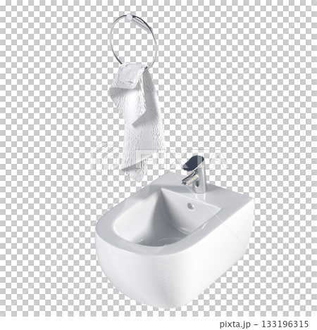 Lavatory pan isolated on a transparent background, bidet, 3D illustration, and CG render 133196315