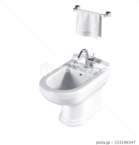 Lavatory pan isolated on a transparent background, bidet, 3D illustration, and CG render 133196347