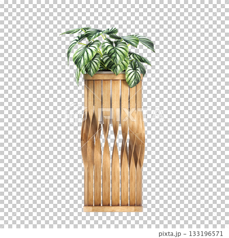 decorative flower in a pot isolate on a transparent background, 3D illustration, cg render 133196571