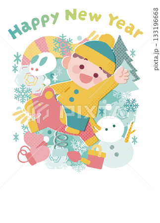 木馬に乗ったかわいい子供の年賀状イラスト 133196668