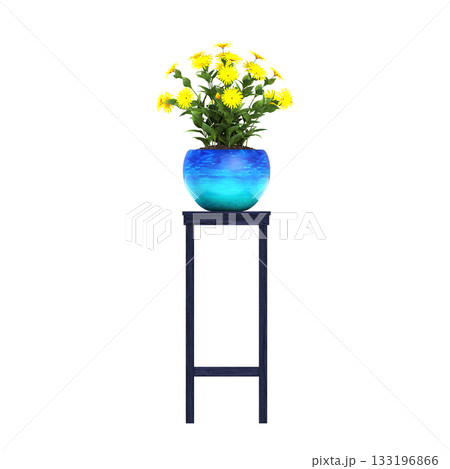 decorative flowers and plants for the interior, isolated on transparent background, 3D illustration, cg render 133196866