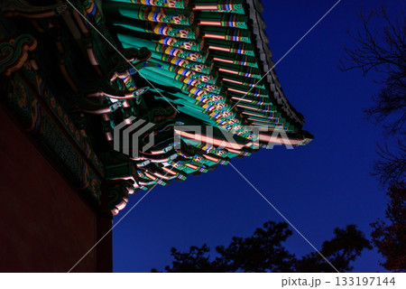 Traditional Korean Temple Roof at Night 133197144