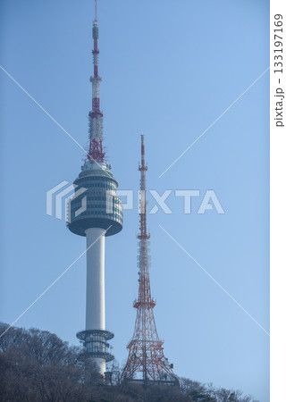 Namsan Seoul broadcasting and observatory tower on Namsan hill in Seoul, South Korea Namsan Seoul broadcasting and observatory tower on Namsan hill in Seoul, South Korea 133197169