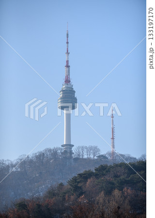 Namsan Seoul broadcasting and observatory tower on Namsan hill in Seoul, South Korea 133197170