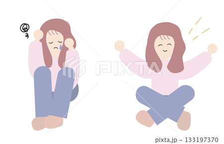 悩む女性と元気な女性のセットイラスト 133197370