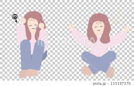 悩む女性と元気な女性のセットイラスト 133197370