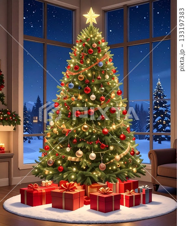 【AI生成画像】クリスマスツリーと数々のプレゼント 133197383