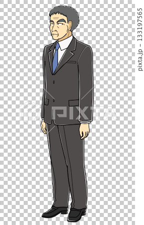 Middle-aged man in a suit standing, facing left Middle-aged man in a suit standing, facing left 133197565