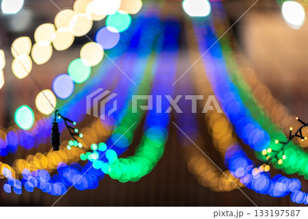 Colorful Bokeh Lights in Blue and Green 133197587