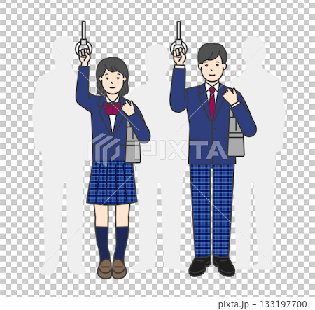 Illustration material of female and male students in uniforms holding onto straps Illustration material of female and male students in uniforms holding onto straps 133197700