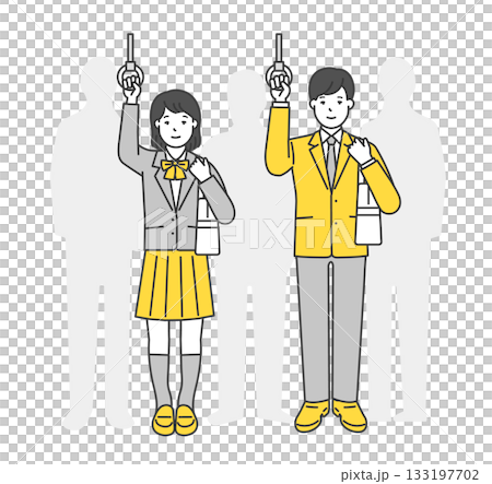 Illustration material of female and male students in uniforms holding onto straps Illustration material of female and male students in uniforms holding onto straps 133197702