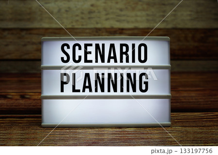 Lightbox with text "Scenario Planning" on wooden background Lightbox with text "Scenario Planning" on wooden background 133197756