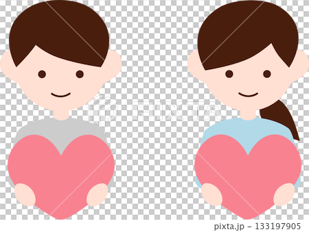 Illustration material of a man and woman holding a heart (love, welfare, mental care) Illustration material of a man and woman holding a heart (love, welfare, mental care) 133197905