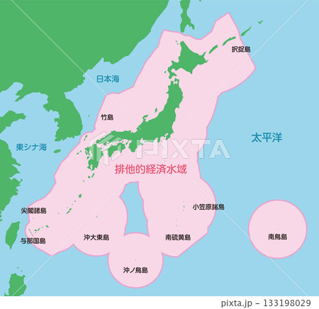 日本の領土・領海MAP (排他的経済水域 / EEZ) ベクターイラスト 日本の領土・領海MAP (排他的経済水域 / EEZ) ベクターイラスト 133198029