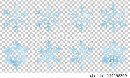 雪の結晶の手描きアイコンイラストセット 水彩 水色 133198269