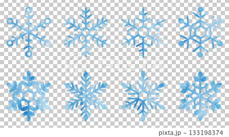 手繪雪花圖示插畫集 水彩藍色 133198374