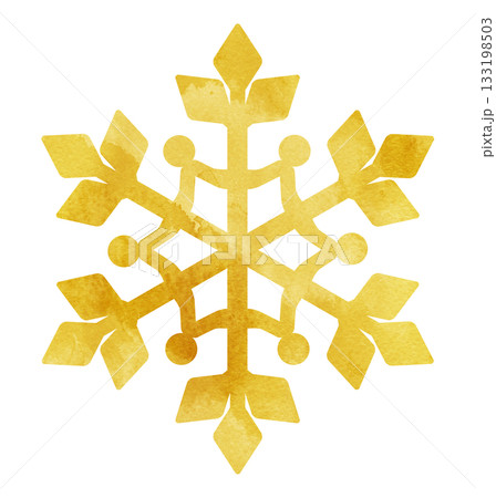 雪の結晶の手描きアイコンイラスト 水彩 ゴールド 133198503