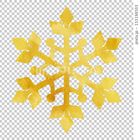 手繪雪花圖示插圖 水彩金色 133198503