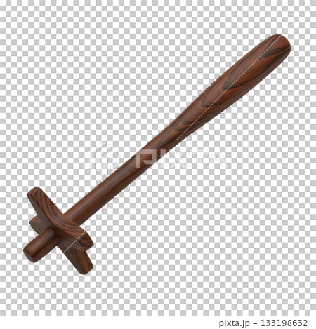 Traditional dark wooden stirrer a kitchen utensil for mixing porridge batter and drinks 133198632