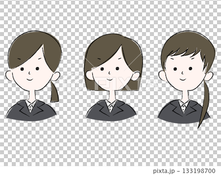 一位身穿西裝的女性的插圖。 3位女性，求職中，應屆畢業生，招募套裝 133198700