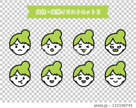 人物・女性・表情イラストセット07 133198745