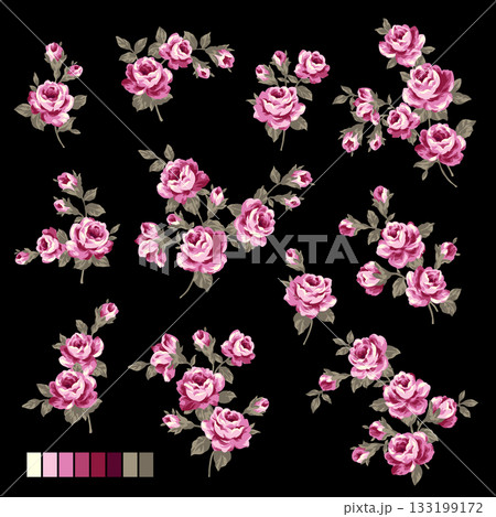 美しい薔薇のベクターイラスト素材集, 133199172