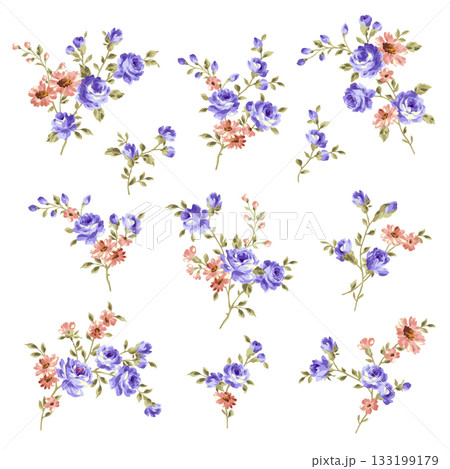 美しい薔薇のベクターイラスト素材集, 133199179