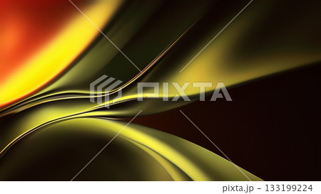 The artwork features a flowing green metallic background with smooth curves and vibrant, abstract shades. 133199224