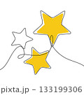 Continuous line drawing of yellow stars. Minimalist black linear sketch isolated on white background. Hand drawn vector illustration. 133199306
