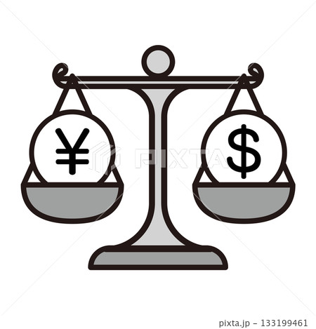 円とドルのてんびんイメージイラスト＿モノクロ 133199461