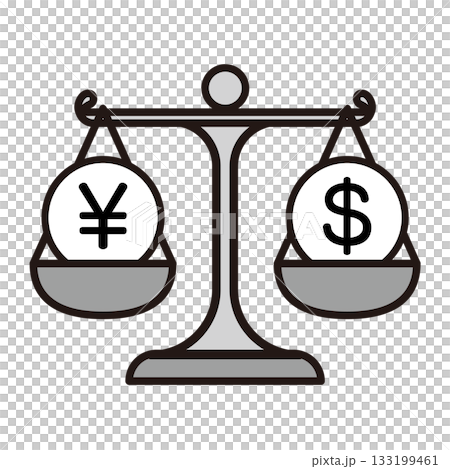 円とドルのてんびんイメージイラスト＿モノクロ 133199461