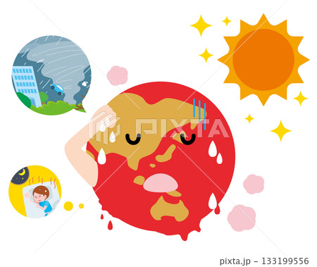 SDGs13　地球温暖化　熱すぎて溶けている地球のイラスト 133199556
