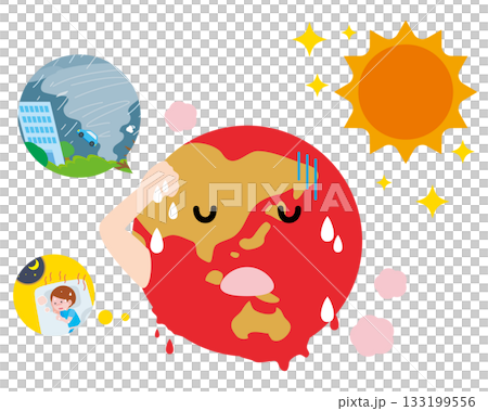 SDGs13　地球温暖化　熱すぎて溶けている地球のイラスト 133199556